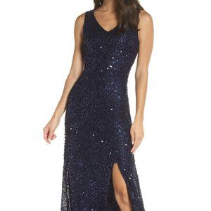 Morgan & Co Blue Sequin lace Prom Gown Dress 3 NWT
